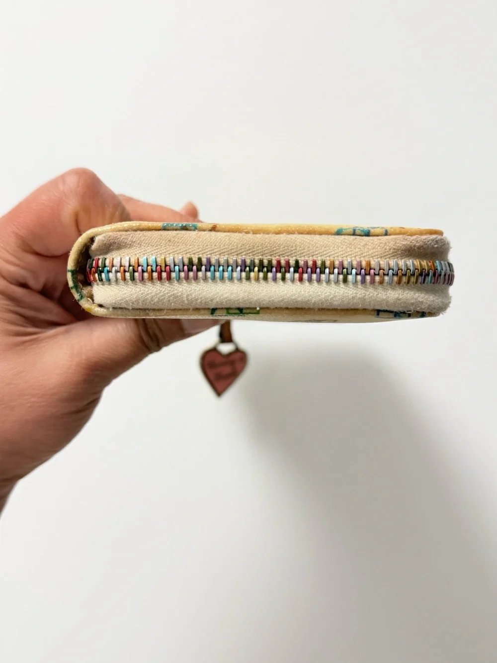 Dooney & Bourke Beige Zip-Around Wallet with Multicolor DB Print